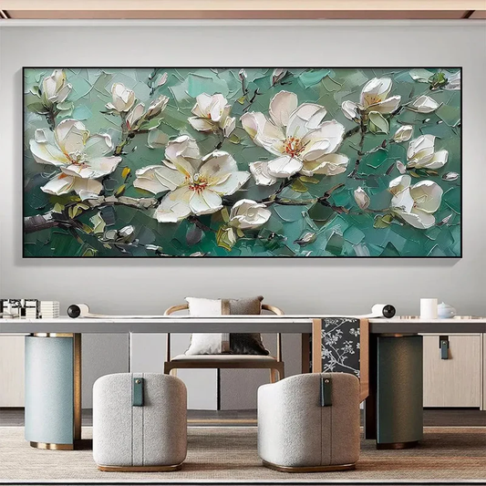 White Floral Textured Painting