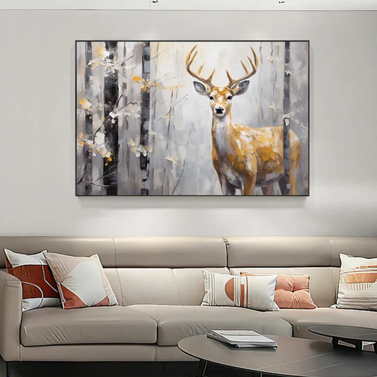 Golden Forest Stag Oil Painting