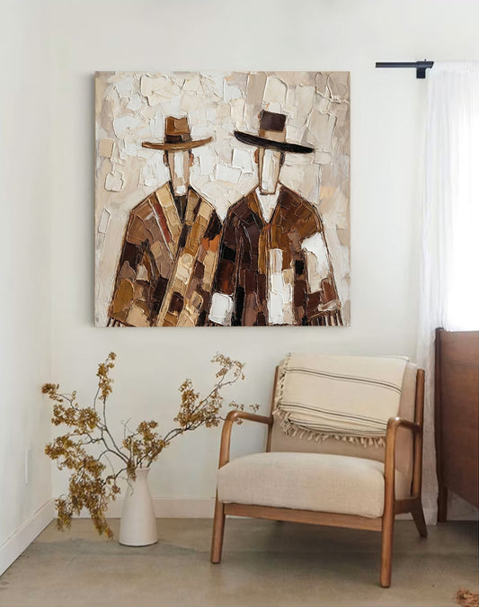 Cultural Bond – Textured Figurative Painting in Earth Tones