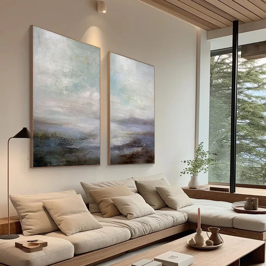 Tranquil Horizon Abstract Landscape Painting Set Set of 2