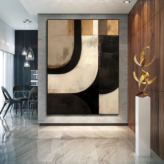 Golden Noir Geometric Abstract Painting