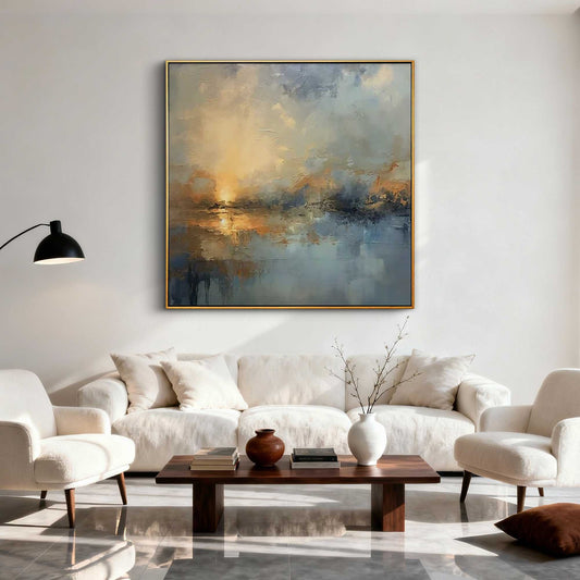Golden Dusk Reflections Abstract Painting