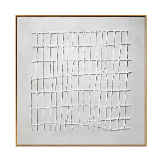 White Grid Textured Minimalist Painting