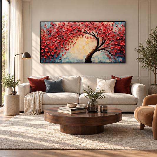 Red Blossom Textured Painting