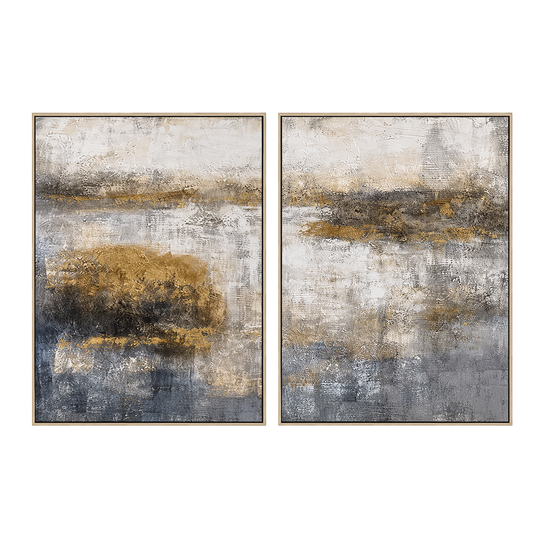 Golden Haze Abstract Landscape Painting Set Set of 2