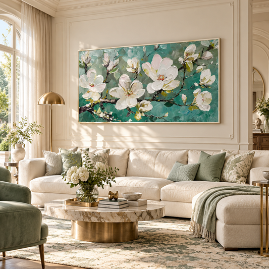White Floral Textured Painting