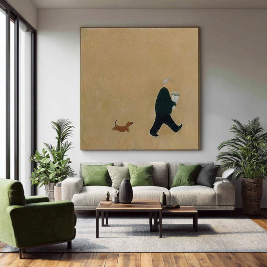 Dachshund Walk & Bouquet Minimalist Painting