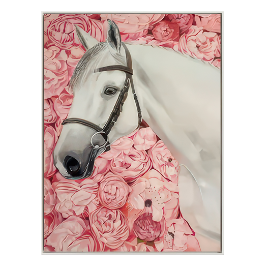 Blush Garden White Horse Painting