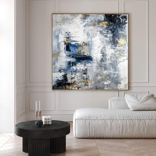 Silver Tide Blue Abstract Painting
