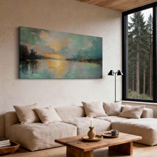 Teal Sunset Lake Abstract Painting