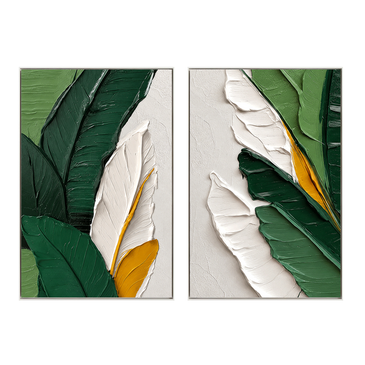 Verdant Harmony Leaf Textured Painting Set Set of 2