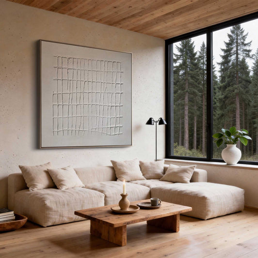 White Grid Textured Minimalist Painting