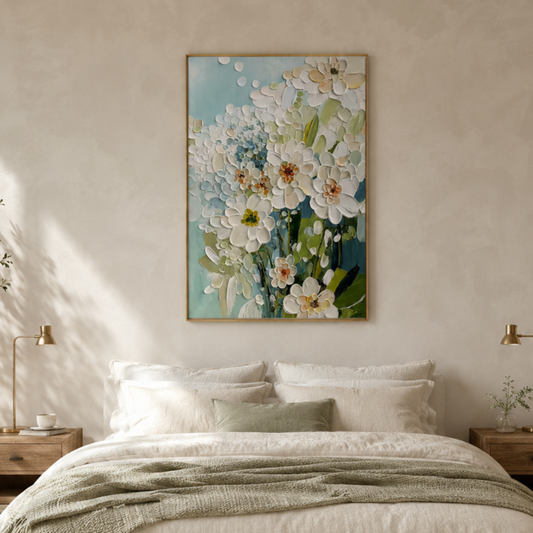 Spring Breeze White Floral Abstract Painting