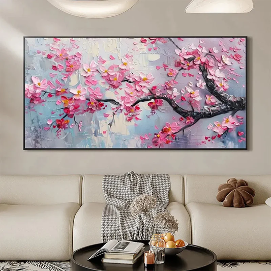 Pink Cherry Tree Textured Painting