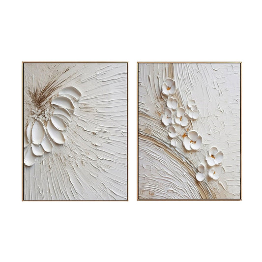 Set of 2 Ivory Whisper Textured Floral Abstract Painting