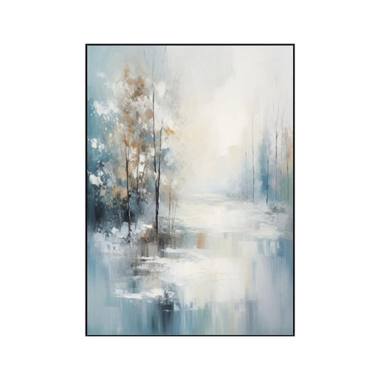 Morning Mist Lakeside Blue Gray Abstract Painting