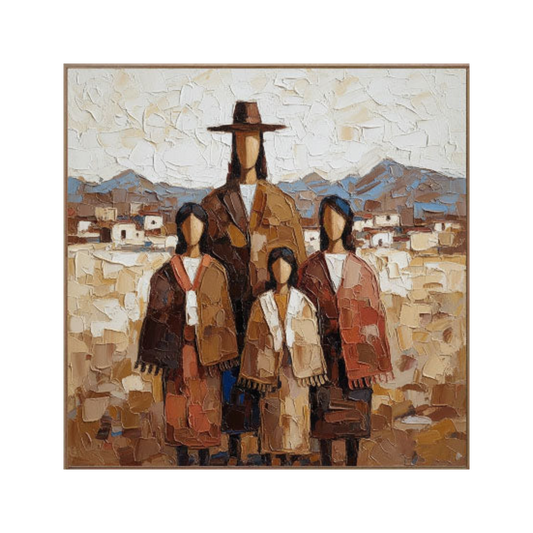 Heritage Family Portrait – Textured Cultural Figurative Painting