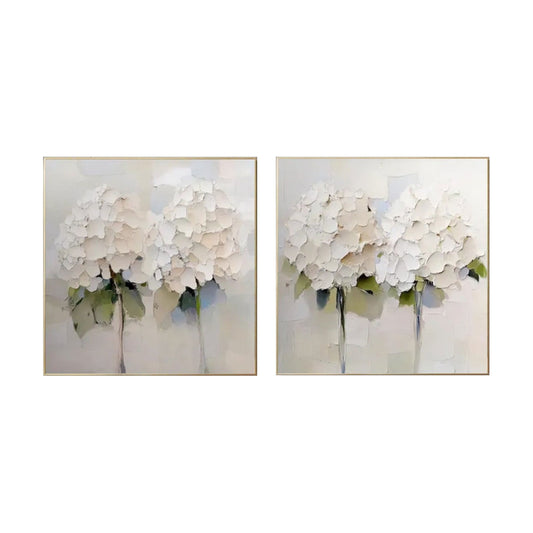 Soft Ivory Bloom Abstract Painting (Diptych) Set of 2