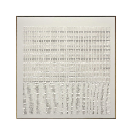 Moonlit White Relief Grid Abstract Painting