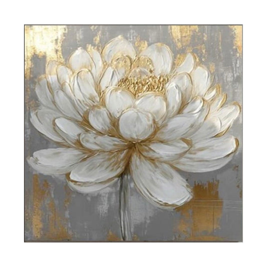 Golden Whisper White Lotus Abstract Painting