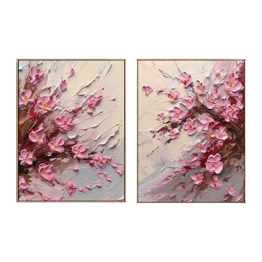 Set of 2 Soft Blush Petal Motion Floral Diptych Painting