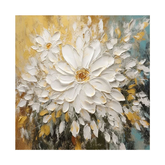 Golden Bloom White Floral Painting