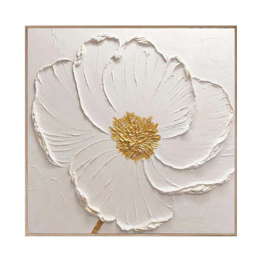 Ivory Bloom Gold-Centered Floral Painting