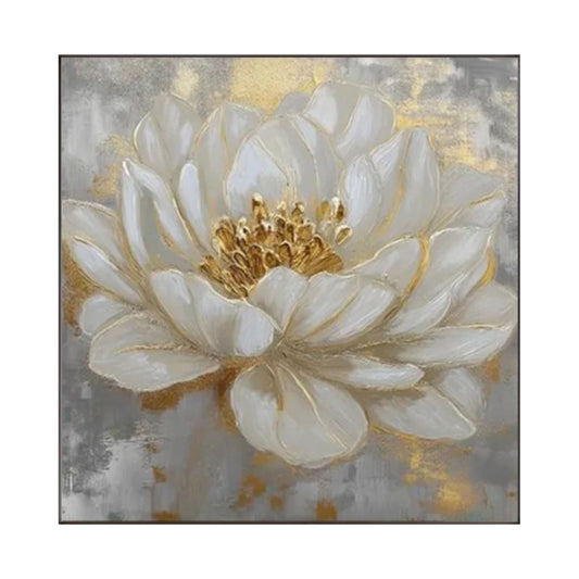 Golden Aura White Bloom Abstract Painting