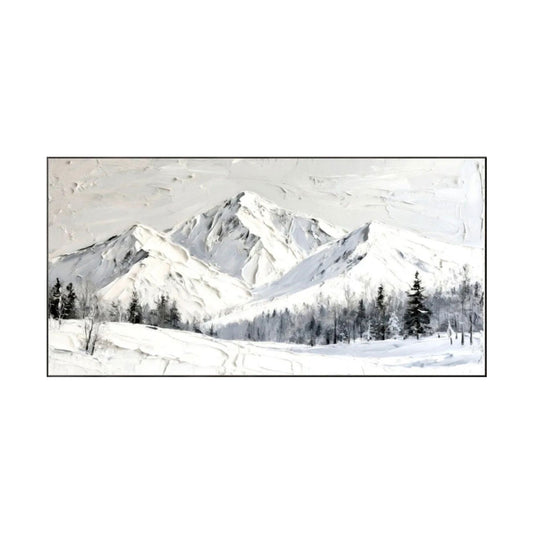 Silent Peaks – White Textured Snow Mountain Painting