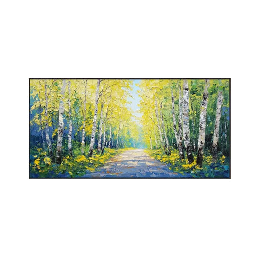 Golden Birch Path Landscape Painting