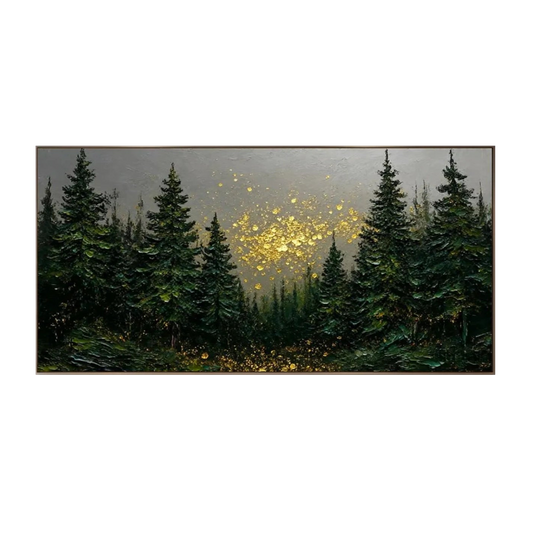 Enchanted Forest Gold Glow – Textured Landscape Painting