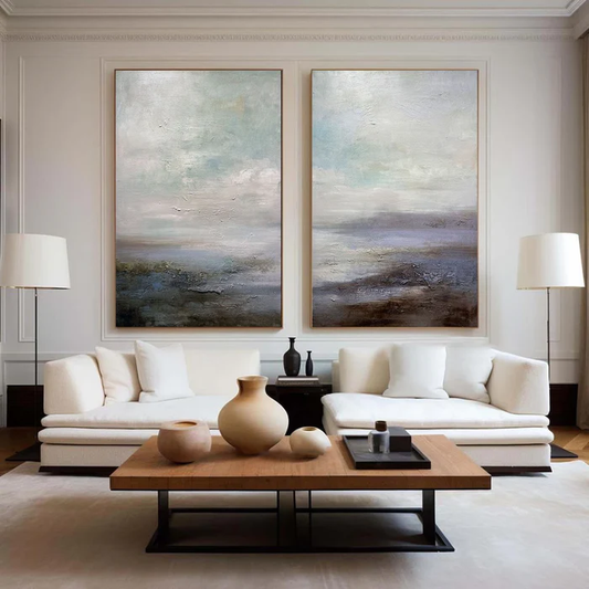 Tranquil Horizon Abstract Landscape Painting Set Set of 2