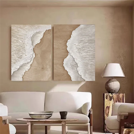 Serene Shore Beige Textured Painting Set Set of 2