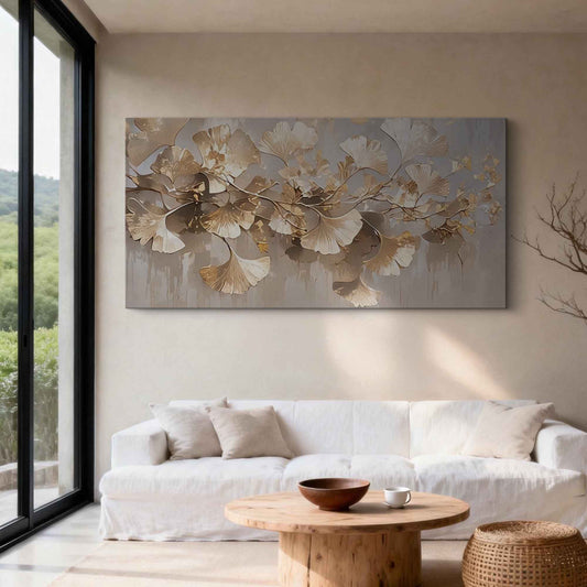 Gilded Ginkgo Branch Abstract Painting