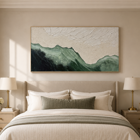 Mist Valley Textured Green Abstract Painting
