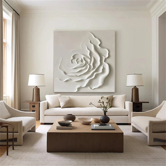 Ivory Bloom White Textured Abstract Painting