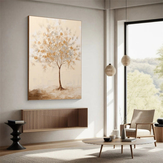 Warm Hush Ivory Tree Abstract Painting