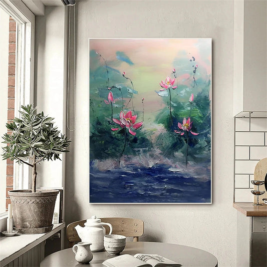 Mist Bloom Pink Lotus Abstract Painting