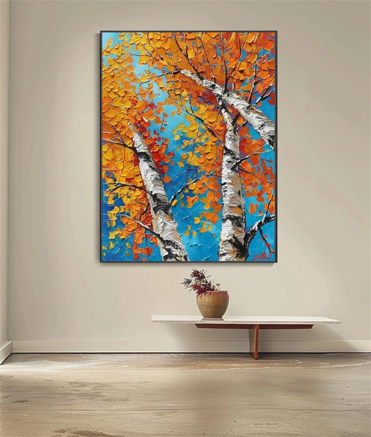 Golden Sky Birch Autumn Painting