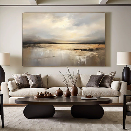 Golden Stillwater Horizon Abstract Painting