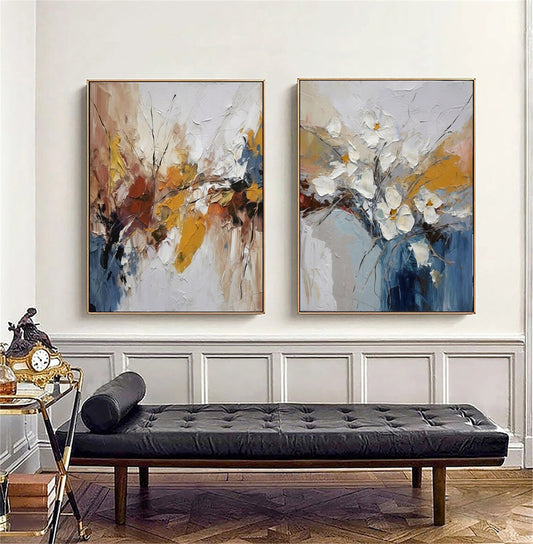 Set of 2 Autumn Whisper Diptych Abstract Painting