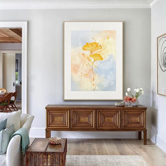 Golden Ginkgo Whisper Abstract Painting