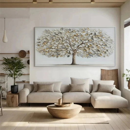 Serene Silver Leaf Tree Abstract Painting