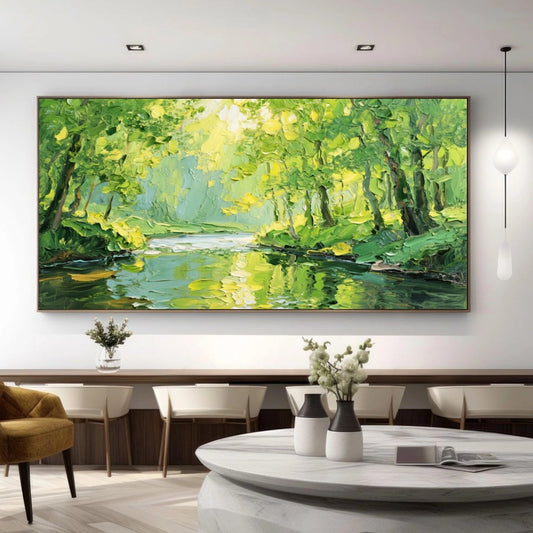 Sunlit Grove River Abstract Painting
