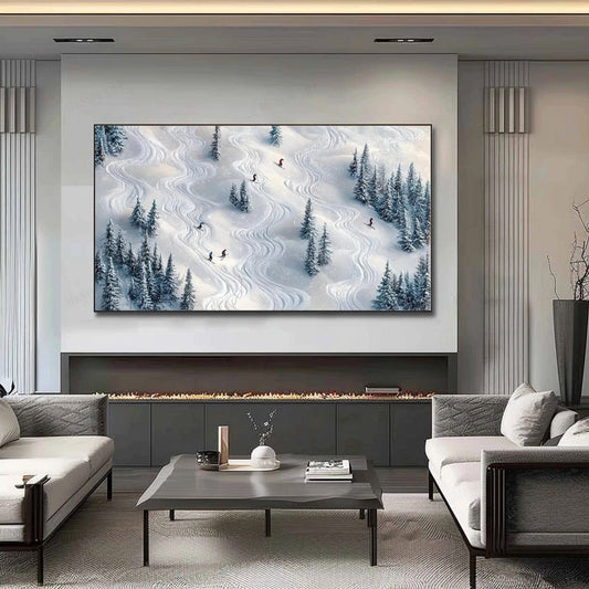 Snow Trail Rhythm – Winter Ski Landscape Painting