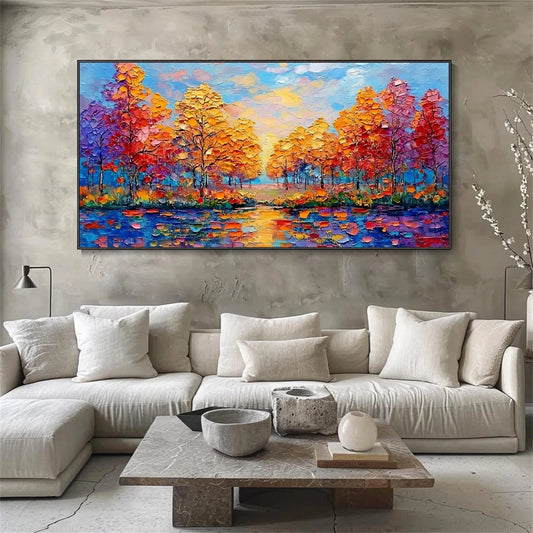 Autumn Glow Lake Abstract Painting
