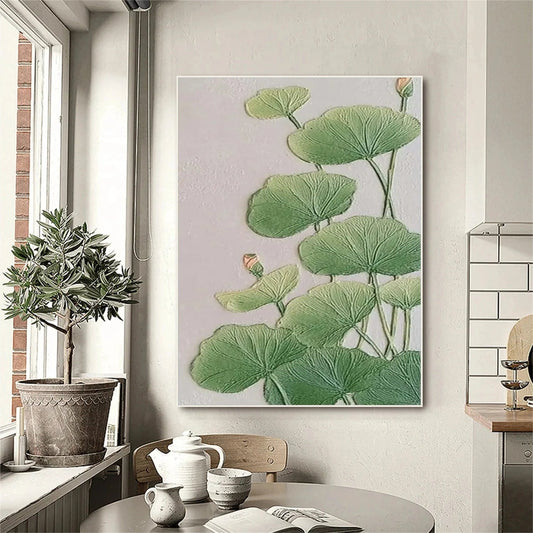 Verdant Zen Lotus Leaf Painting
