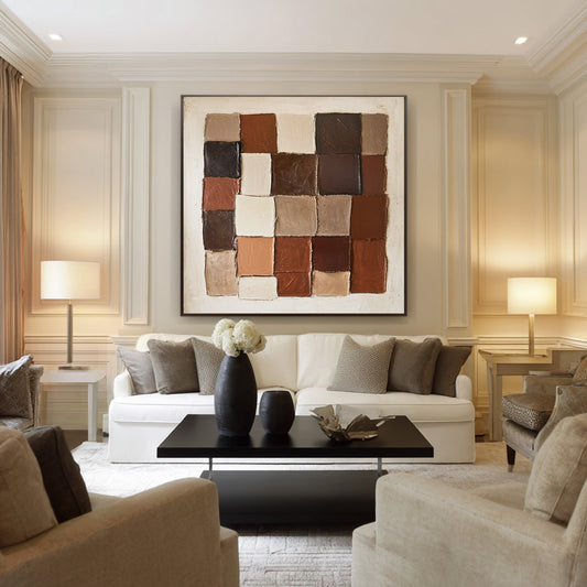 Sienna Mosaic Grid Abstract Painting