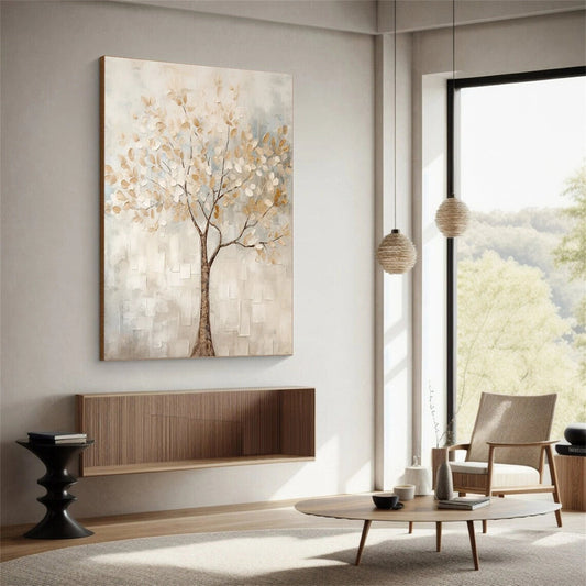 Soft Dawn Ivory Tree Painting