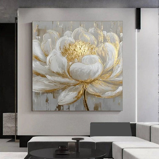 Gilded White Lotus Abstract Painting